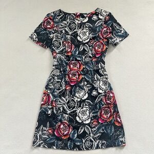 French Connection Midnight Rose Print Cotton Short Sleeve Dress 71ENJ Black 0 US